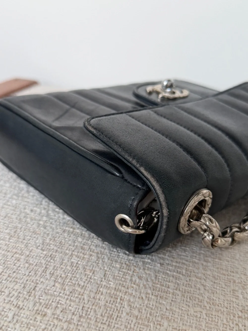 Chanel Mini Square Black Leather Crossbody Bag Vintage Rare